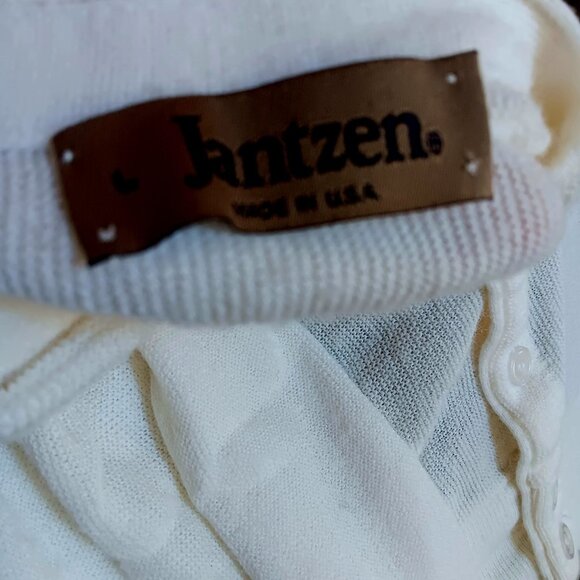 Men's Large Vintage Cardigan Sweater Jantzen Mens White 1980's Thin Acrylic Knit - Picture 5 of 5